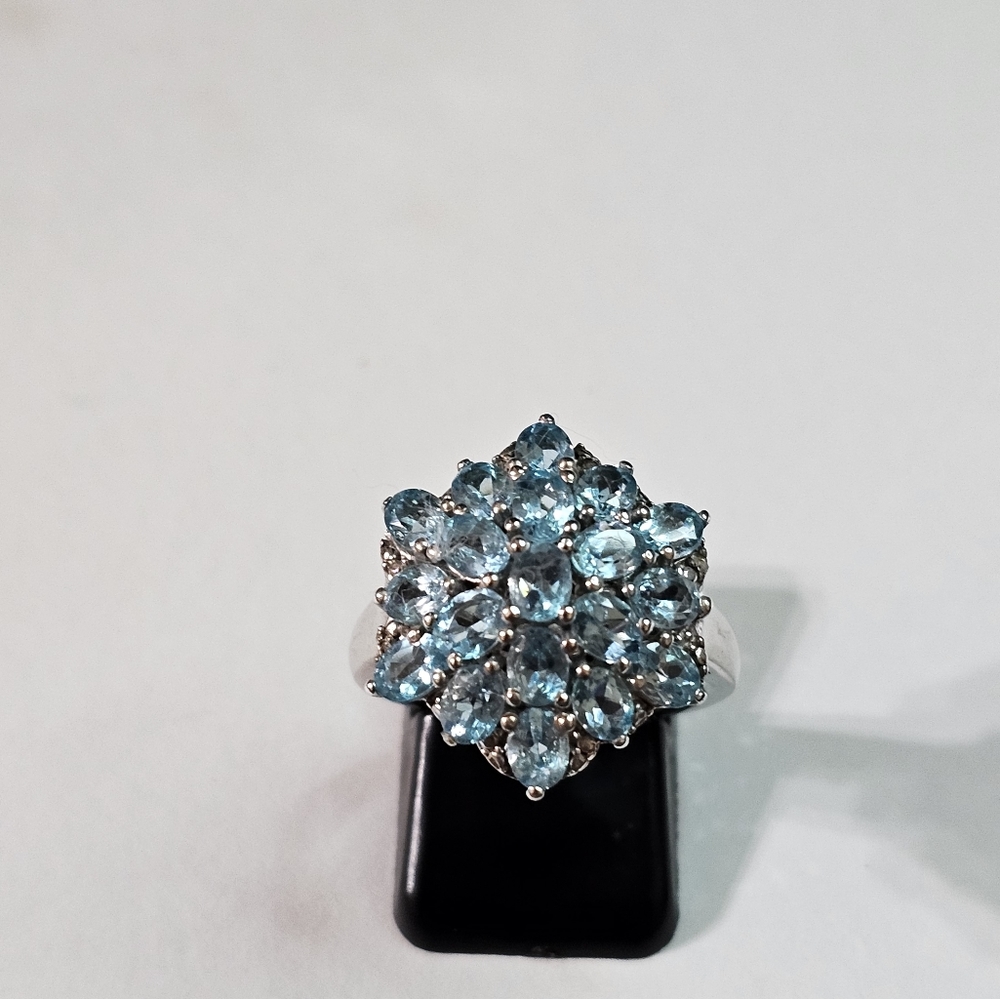All Natural Paraiba Apatite Cluster Platinum/925 Size 6 - Picture 13 of 17